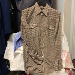 Men’s Vintage gingham check pearl buttoned l/s